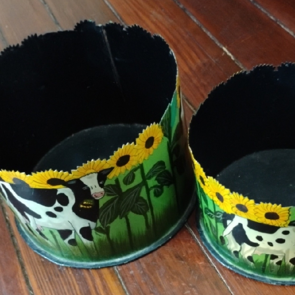 Cow and Sunflower Rustic Buckets